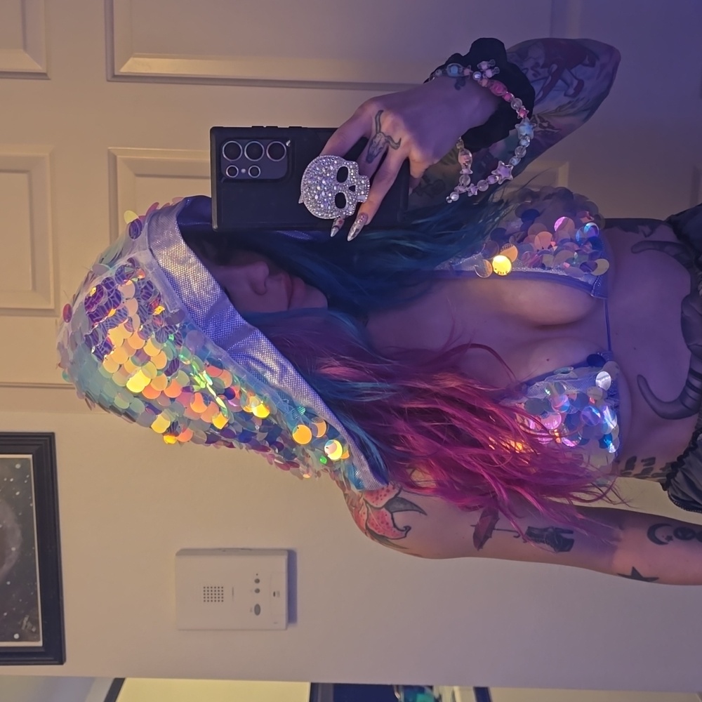 Rave Club Exx Hooded Sequin Triangle Top Bikini